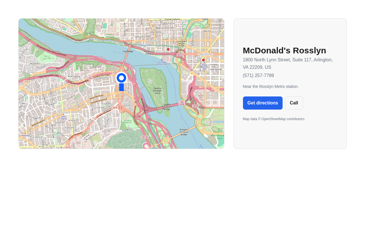 Frontend preview of a Blendo map block showing a business location.